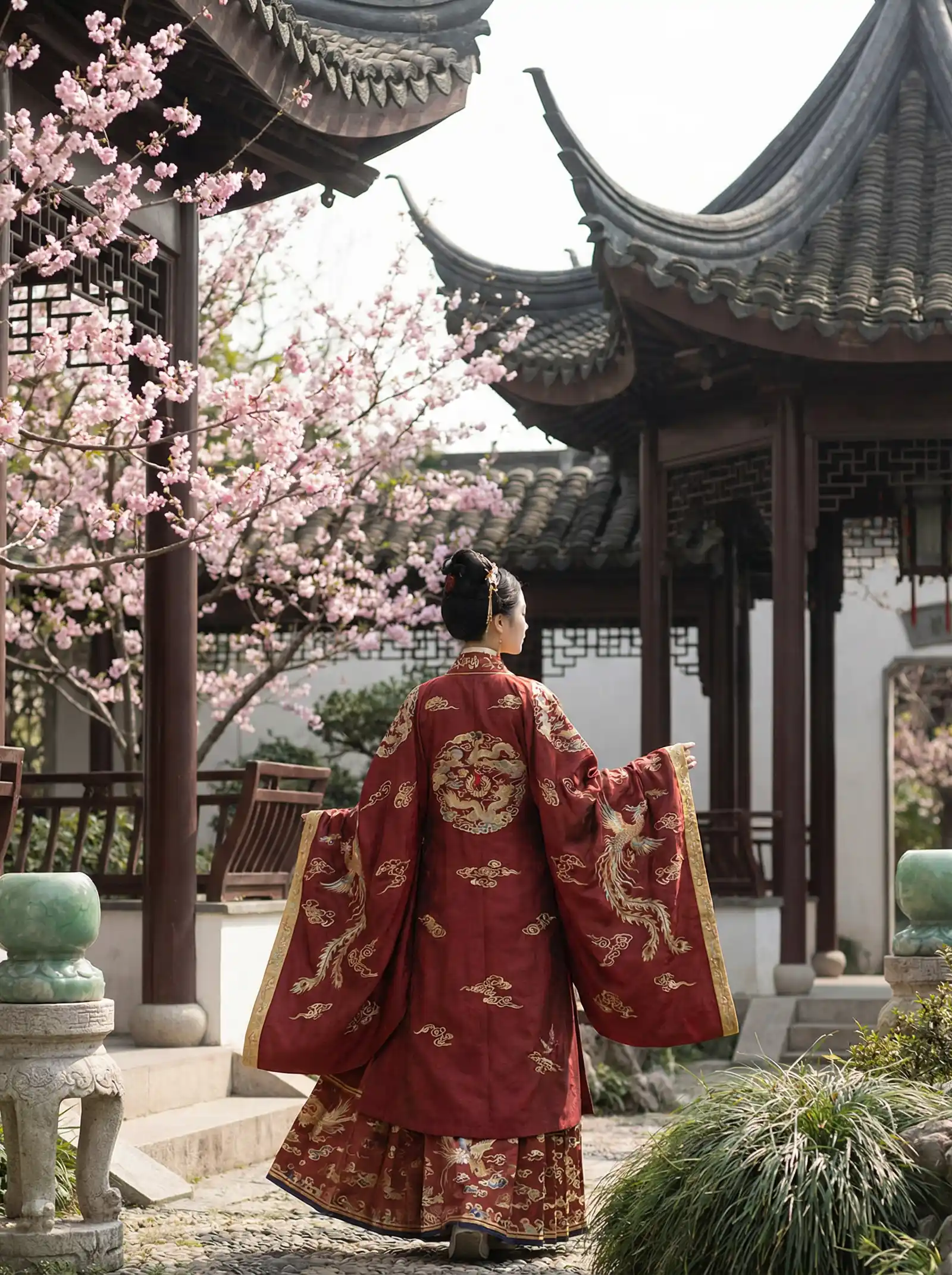 波多野结衣系列在线观看GVG 明制汉服红色凤凰刺绣
